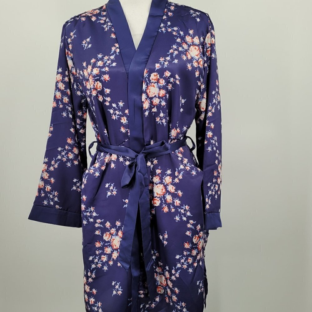 NWT Morgan Lane Navy Floral Satin Allie Robe